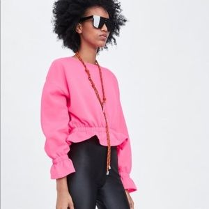 Zara neon peplum pink sweatshirt